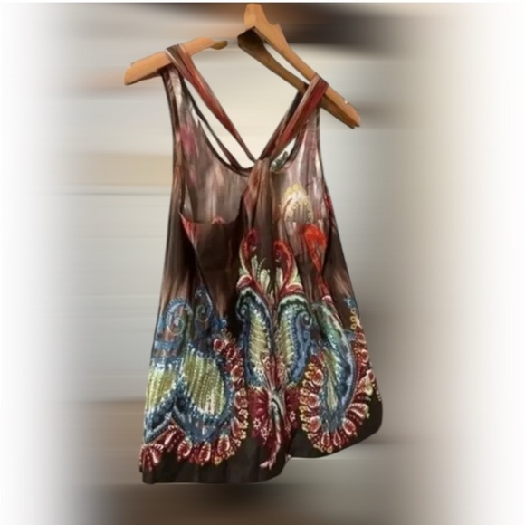 Moon Collection Women’s Boho Paisley Tank Top S Multicolor Tie Front Festival - Picture 1 of 7